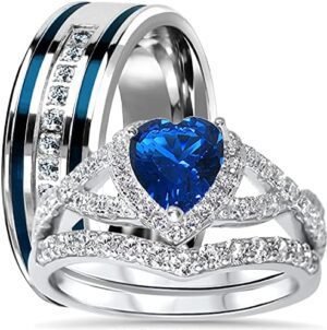 LaRaso & Co His Hers Sterling Blue Sapphire CZ Bridal Weddin...
