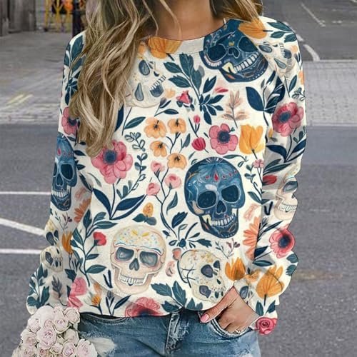 Women's Floral Skull Sweatshirts Flower 3D Printed Long Slee...