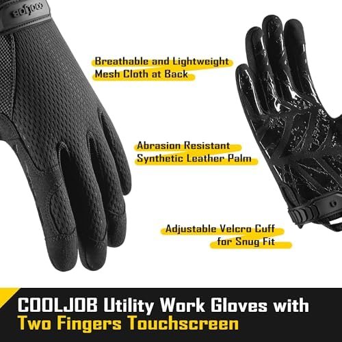 COOLJOB Touchscreen Mechanic Men’s Work Gloves with Grip, Sl...