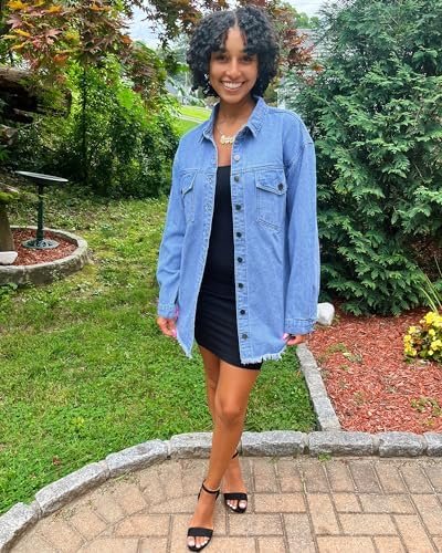 luvamia Denim Jacket for Women Oversized Button Down Casual ...