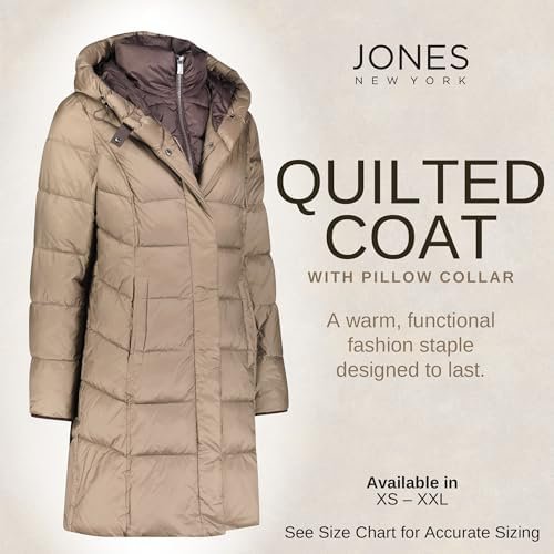 Jones NY Hooded Women's Puffer Jacket with Pillow Collar Bib...