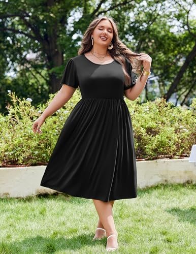 IN'VOLAND Women Plus Size Short Sleeve Dress Loose Summer Ca...