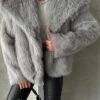 Gnveub Women's Faux Fur Jacket Oversized Lapel Fur Coat Wint...