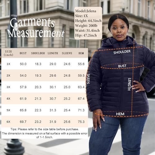 Plus Size Women's Packable Puffer Jacket 1X-6X Water-Resista...