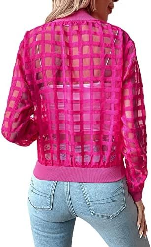 Floerns Women's Hollow Out Long Sleeve Baseball Collar Zip U...