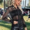 Nlife Women Sheer Mesh Sparkly Bomber Jackets See Thru Glitt...