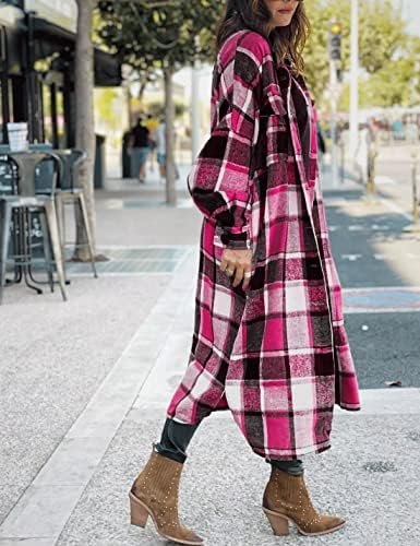 SKIKYAN Women Fall Flannel Plaid Shacket Jacket Oversized Bu...