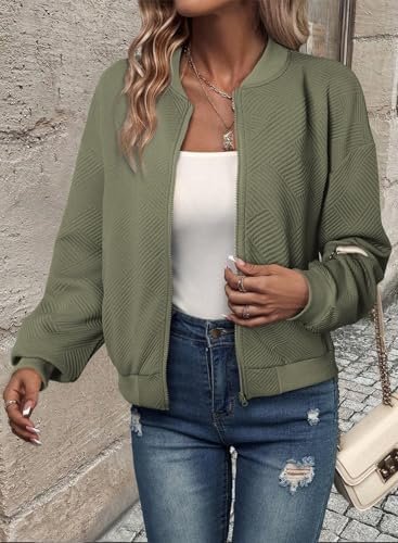 EVALESS Womens Bomber Jacket Coat Casual Stand Collar Zip Up...