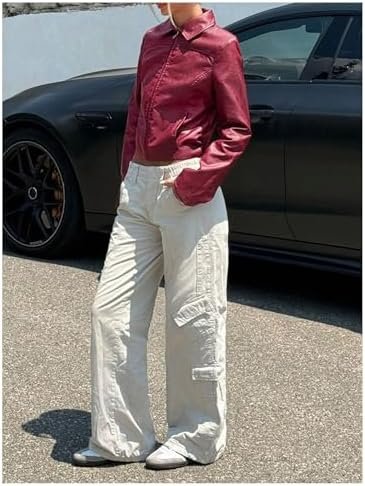 MakeMeChic Women's Crop Faux Leather Jacket Vintage Long Sle...