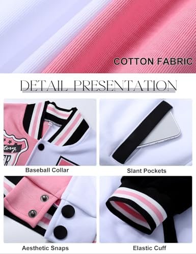 COZYPOIN Women's Varsity Jacket Cropped Letterman Jacket Lig...