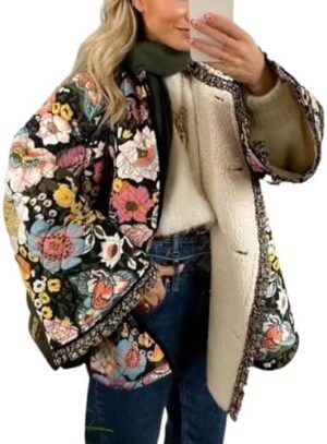 Womens Cropped Quilted Lightweight Jackets Floral Printed Op... Womens Cropped Quilted Lightweight Jackets Floral Printed Op...
