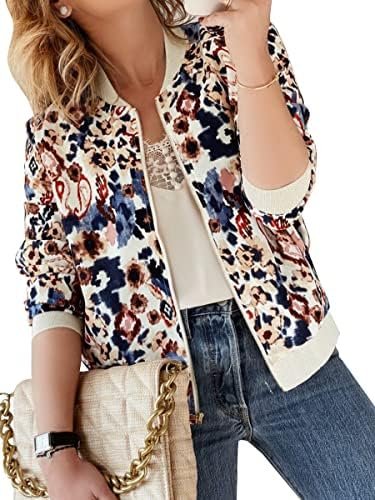 ECOWISH Women's Casual Floral Zip Up Bomber Jacket Coat Crew...