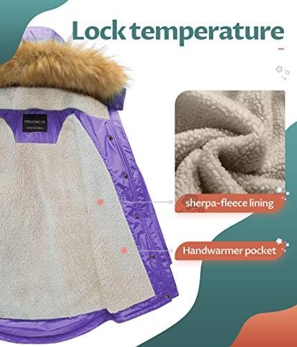 CREATMO US Girl's Long Winter Warm Parka Sherpa Trimmed Coll...
