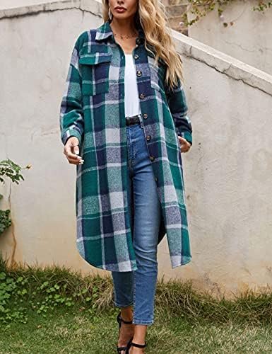 Himosyber Women's Casual Plaid Lapel Woolen Button Up Pocket...