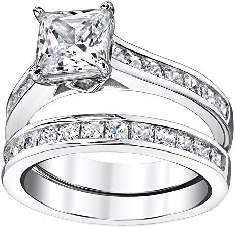 4.3 Carats Sterling Silver Cubic Zirconia Bridal Set Engagem...