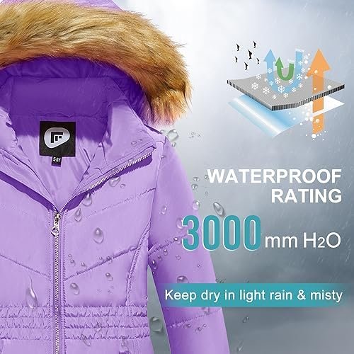 Garemcy Girls Winter Coat Long Warm Waterproof Fleece Lined ...