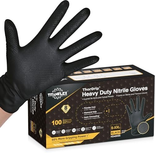 TitanFlex Thor Grip Heavy Duty Black Industrial Nitrile Glov...