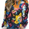 Womens Funny Cat Sweatshirt Long Sleeve Abstract Printed Cre...
