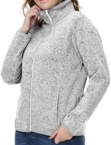 Womens Knitted Sweater Unique Speckled Zip Up Fleece Jacket,...