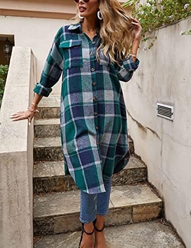 Himosyber Women's Casual Plaid Lapel Woolen Button Up Pocket...