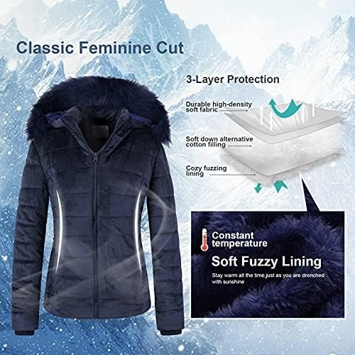 Chrisuno Women's Casual Short Winter Puffer Coat Soft Faux F...
