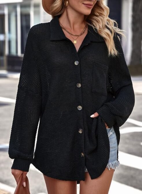 Dokotoo Womens Waffle Knit Shacket Jacket Casual Long Sleeve...