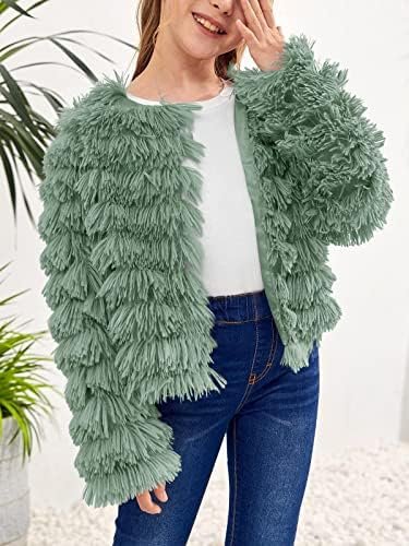 Inorin Girls Open Front Cardigan Faux Fur Coat Warm Fuzzy Tr...