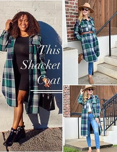 Himosyber Women's Casual Plaid Lapel Woolen Button Up Pocket...