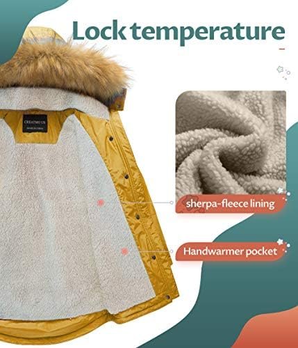CREATMO US Girl's Long Winter Warm Parka Sherpa Trimmed Coll...