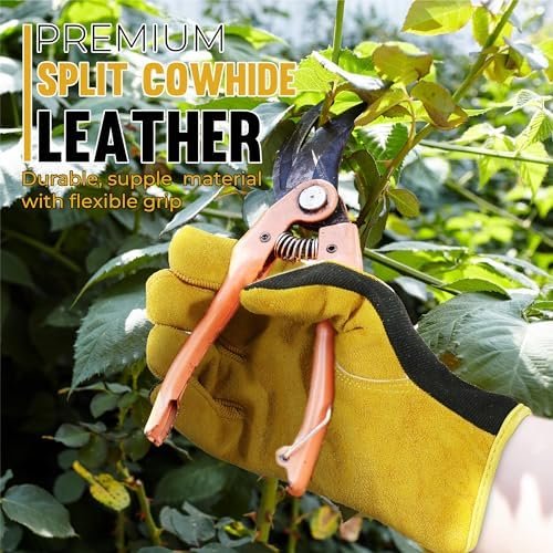 HANDLANDY Men Leather Gardening Gloves, Utility Work Gloves ...