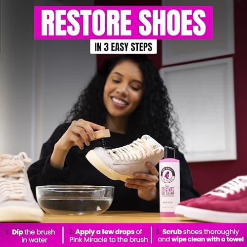 Pink Miracle Shoe Cleaner Kit with Bottle and Brush For Fabr...