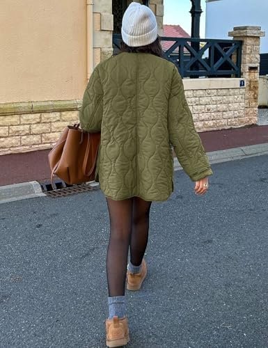 Flygo Women's Oversized Quilted Lightweight Jacket Button Do...