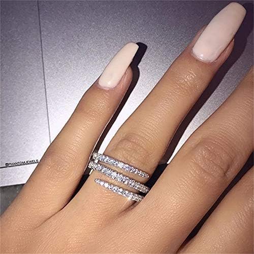 AZQ 925 Sterling Silver Shiny Full Diamond Ring Three Rows C...