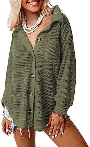 Dokotoo Womens Waffle Knit Shacket Jacket Casual Long Sleeve... Dokotoo Womens Waffle Knit Shacket Jacket Casual Long Sleeve...