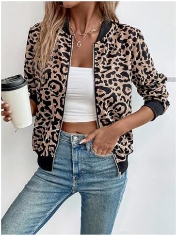 SweatyRocks Women's Leopard Print Jacket Zip Up Long Sleeve ...