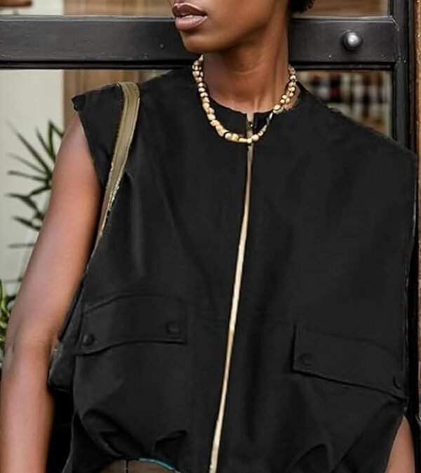 Women Cargo Vest Oversize Cropped Sleeveless Jacket Lightwei...