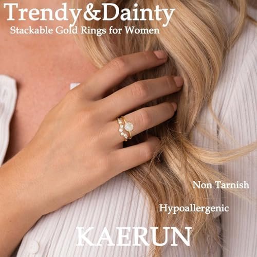 KAERUN Cubic Zirconia Gold Rings for Women Non Tarnish 14K G...