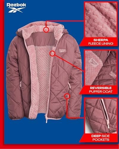 Reebok Girls' Reversible Puffer Jacket - Quilted Winter Coat...