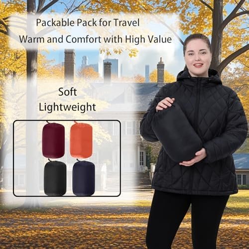 Plus Size Women's Packable Puffer Jacket 1X-5X Water-Resista...