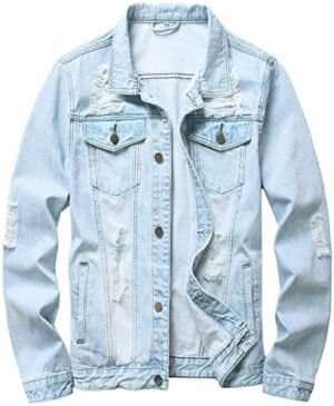 LAMKUKU Mens Denim Jacket Ripped Slim Jean Jacket Coat for LAMKUKU Mens Denim Jacket Ripped Slim Jean Jacket Coat for M...