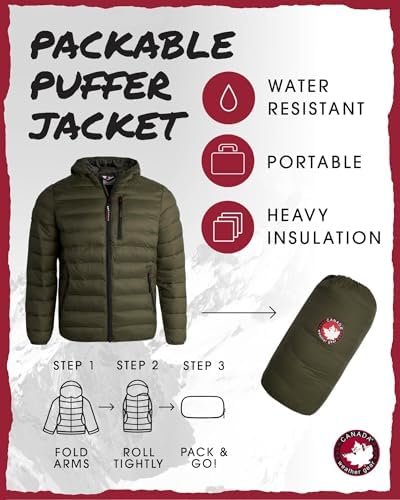 CANADA WEATHER GEAR Mens' Puffer Jacket - Lightweight Packab...