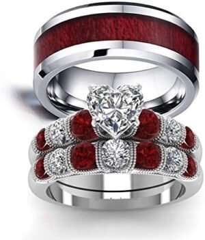 LOVERSRING Couple Ring Bridal Set His Hers White Gold Plated... LOVERSRING Couple Ring Bridal Set His Hers White Gold Plated...