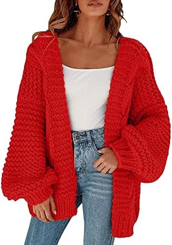 Cicy Bell Women's Open Front Chunky Knit Cardigan Loose Lant...