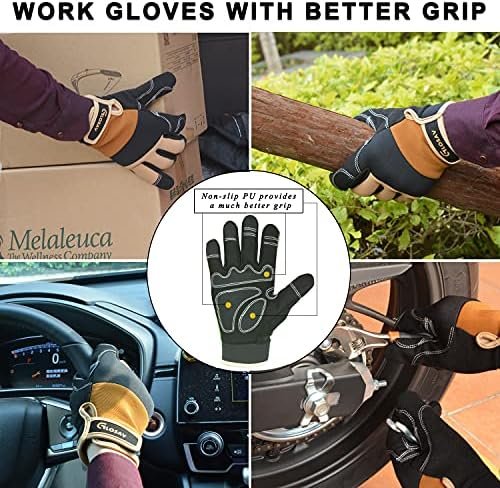 Thin Work Gloves for Men Women, Synthetic Leather Working Gl...