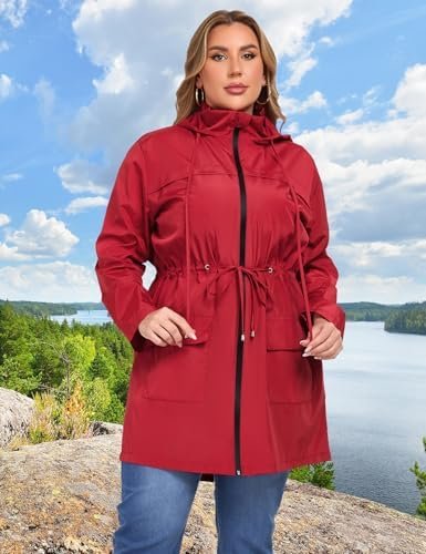 ZOMVA 2025 Plus Size 1X-4X Rain Jacket Coat Long Lightweight...