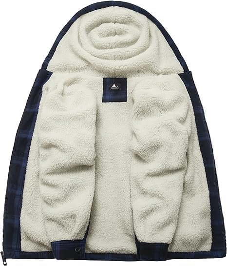 ZITY Men's Flannel Hooded Jacket Fleece Sherpa Lined Plaid S...