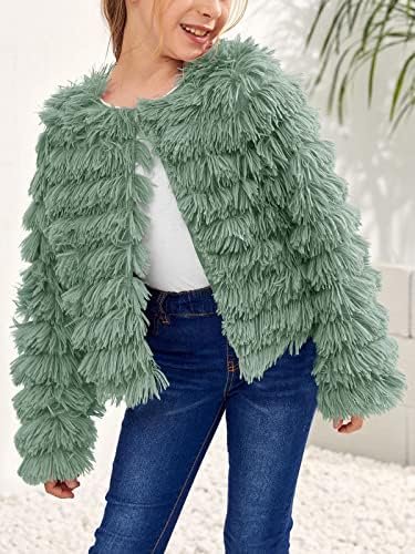 Inorin Girls Open Front Cardigan Faux Fur Coat Warm Fuzzy Tr...