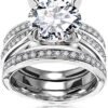 Cubic Zirconia Bridal Set - Big Round CZ White Gold Plated W...