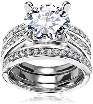 Cubic Zirconia Bridal Set - Big Round CZ White Gold Cubic Zirconia Bridal Set - Big Round CZ White Gold Plated W...