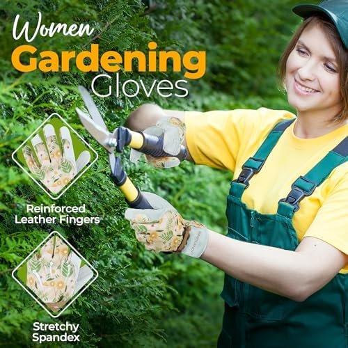 HANDLANDY Gardening Gloves for Women, Breathable Ladies Leat...
